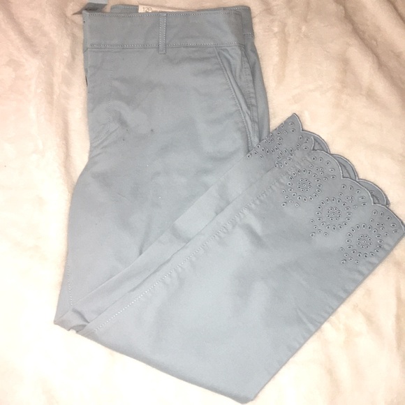 LOFT Light Blue Eyelet Hem Crop Pants - Picture 6 of 7